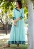 Turquoise Readymade Chanderi Indo Western Dress