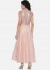 Peach Sequins Embroidered Readymade Net Dress