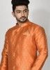 Readymade Orange Woven Indo Western Sherwani Set