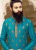 Tuquoise Embroidered Readymade Kurta & Churidar In Silk