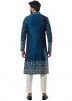 Embroidered Readymade Indo Western Sherwani In Blue