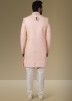 Readymade Pink Asymmetric Sherwani For Men