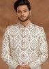 White Zari Embroidered Readymade Sherwani With Dhoti