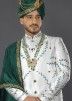 Readymade White Embroidered Designer Sherwani With Stole