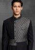 Black Embroidered Indo Western Sherwani In Asymmetric Style
