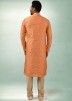 Orange Readymade Printed Kurta Pajama For Men