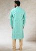 Readymade Printed Art Silk Kurta Pajama In Turquoise