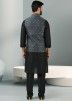 Readymade Black Kurta Pyjama With Jacket In Silk