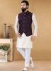 Off White Kurta Pajama With Maroon Nehru Jacket