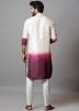 White Shaded Readymade Kurta Pyjama In Art Silk