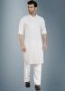 White Readymade Sequined Pathani Suit In Rayon