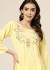 Yellow Embroidered Georgette Kurta In Flared Style