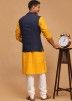 Yellow Mens Kurta Pajama & Nehru Jacket In Cotton