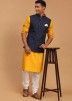Yellow Mens Kurta Pajama & Nehru Jacket In Cotton