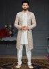 Readymade Off White Wedding Nehru Jacket Style Indo Western Sherwani Set