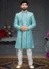 Blue Indo Western Sherwani With Embroidered Wedding Nehru Jacket Online