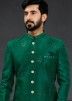 Green Embroidered Indo Western Sherwani With Pant