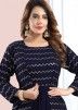 Navy Blue Embroidered Tiered Kurta With JAcket