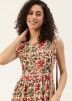 Cream Readymade Floral Printed Dress In Cotton