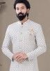 Grey Chikankari Embroidered Indo Western Sherwani For Men