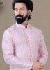 Pink Buttoned Front Kurta Pajama In Woven Design