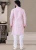 Pink Buttoned Front Kurta Pajama In Woven Design