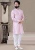 Pink Buttoned Front Kurta Pajama for Men In Woven Design Online Panash India