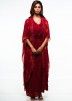 Readymade Red Embroidered Cape Style Dress