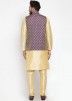 Golden Dupion Silk Kurta Pajama with Nehru Jacket