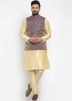 Golden Dupion Silk Kurta Pajama with Nehru Jacket