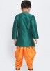 Green Dupion Silk Embroidered Kids Sherwani Dhoti Set