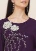 Readymade Purple Embroidered Gown In Art Silk