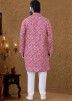 Pink Floral Printed Kurta Pajama For Men
