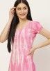 Shaded Pink Rayon Dress With Tie Dyed Print