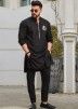 Readymade Black Kurta Pajama Set In Cotton
