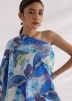 Blue Abstract Print One Shoulder Top & Pant Set