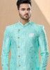 Turquoise Readymade Asymmetric Sherwani With Dhoti
