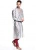 Readymade Silver Art Silk Kurta Pyjama Set