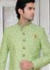 Readymade Green Thread Embroidered Sherwani In Silk