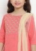 Peach Embroidered Readymade Kids Pant Salwar Suit