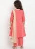 Readymade Peach Embroidered Kids Pant Salwar Suit