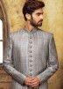 Readymade Grey Sequins Embroidered Indo Western Sherwani