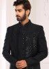 Readymade Black Sequins Embroidered Indo Western Sherwani