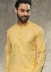 Yellow Mens Printed Style Kurta Pajama
