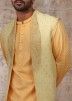 Readymade Yellow Embroidered Silk Jacket For Men