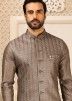Grey Kurta Pajama With Embroidered Nehru Jacket For Men