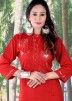 Red Embroidered Kurti In Cotton