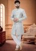 Grey Embroidered Indo Western Sherwani For Men