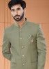 Green Mens Plain Bandhgala Jodhpuri Suit