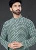 Green Cotton Silk Kurta Pajama Set With Chikankari Work